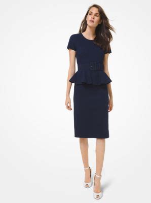 Stretch Bouclé Belted Peplum Dress 